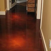 self-leveling overlayment with decorative stain and epoxy clear coat